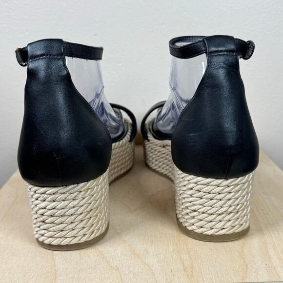 Franco Sarto Espadrille Black leather Sandals Ankle Strap 8.5 Beach Vacation - Picture 2 of 11